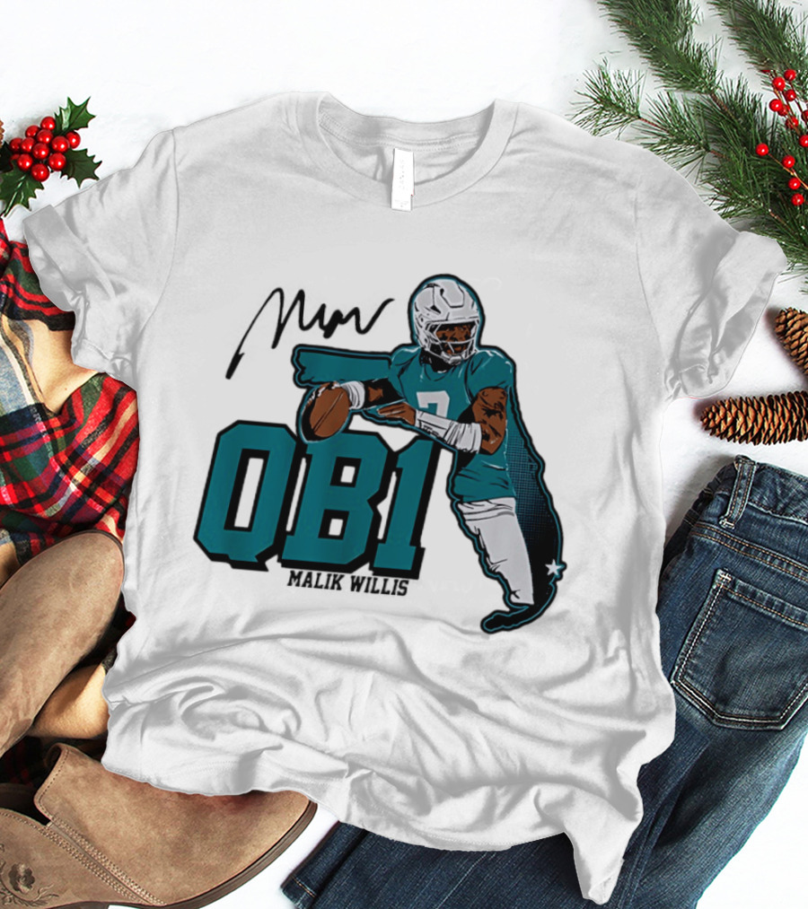 Malik Willis QB1 Miami Dolphins Quarterback 7 Football T-Shirt