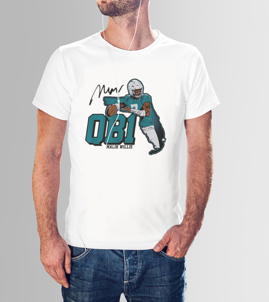 Malik Willis QB1 Miami Dolphins Quarterback 7 Football T-Shirt