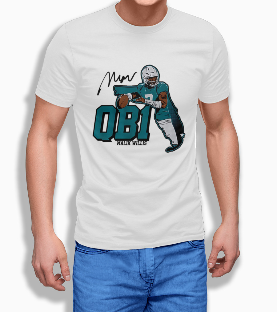 Malik Willis QB1 Miami Dolphins Quarterback 7 Football T-Shirt