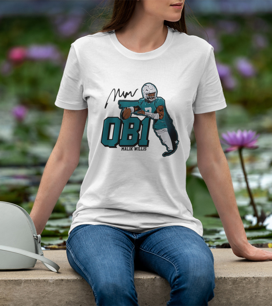 Malik Willis QB1 Miami Dolphins Quarterback 7 Football T-Shirt