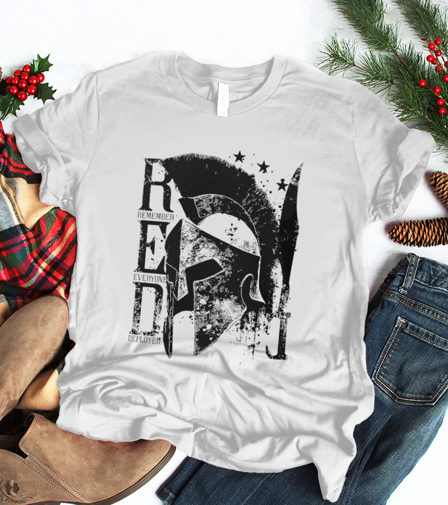 R.E.D. Remember Everyone Deployed Spartan Helmet Stars T-Shirt