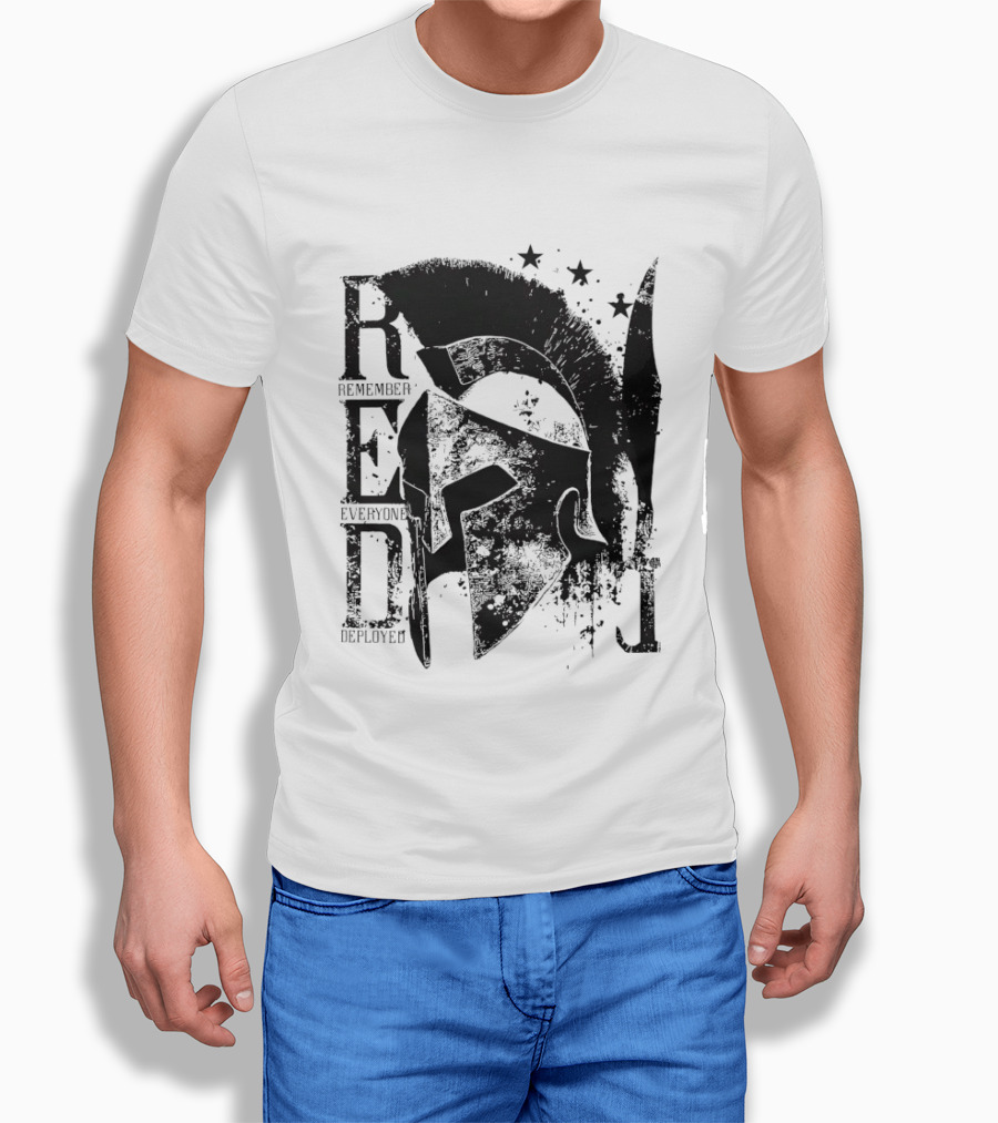 R.E.D. Remember Everyone Deployed Spartan Helmet Stars T-Shirt