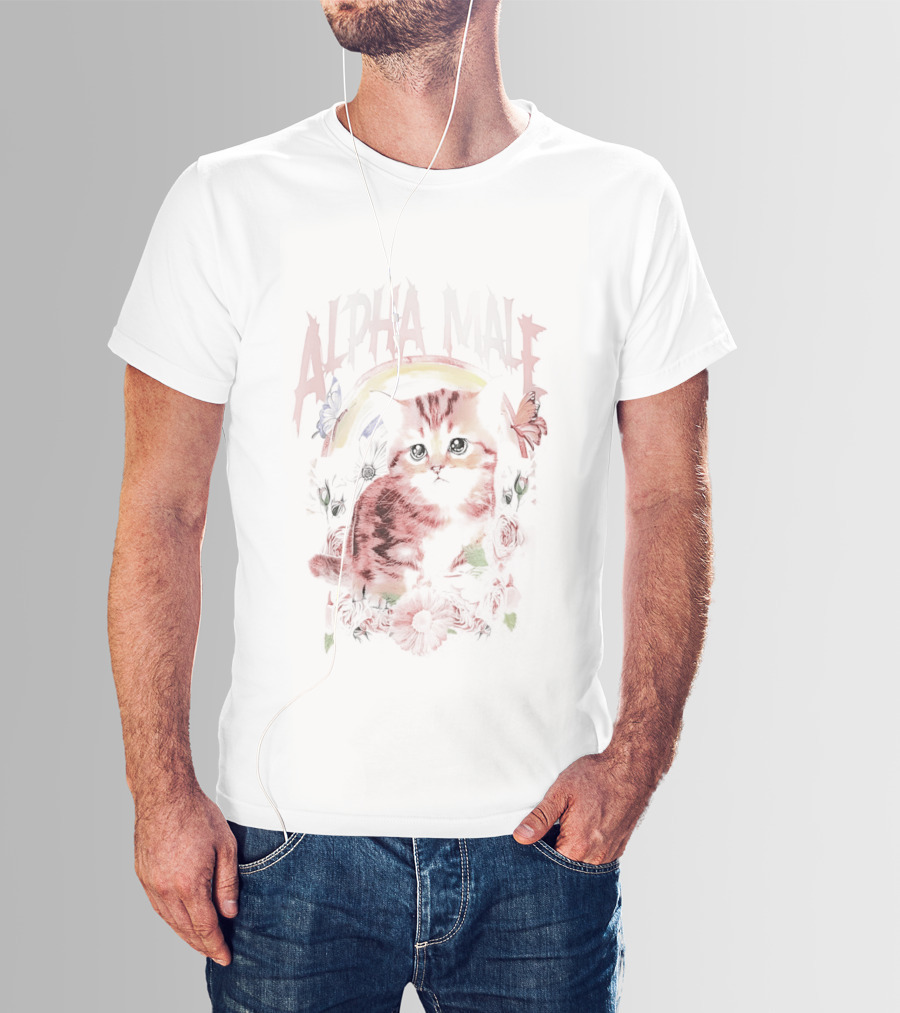 Alpha Male Cat With Floral And Butterfly T-Shirt