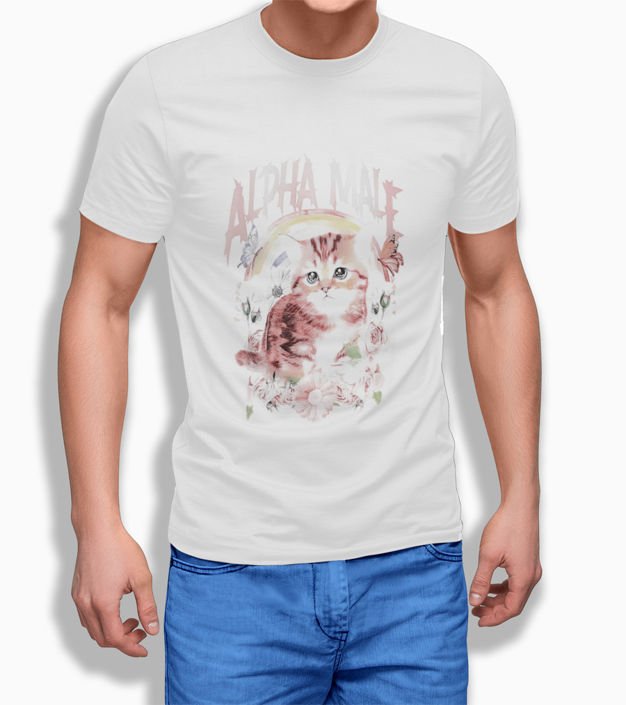 Alpha Male Cat With Floral And Butterfly T-Shirt