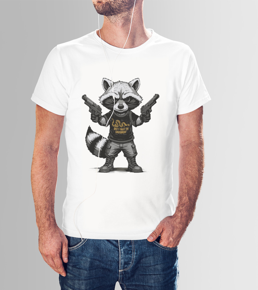 Raccoon With Dual Guns Don't Trust The Government Snake T-Shirt