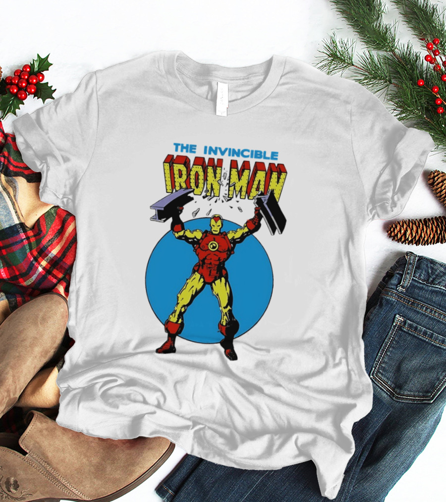 The Invincible Iron Man Bending Iron Bar Marvel Comic T-Shirt
