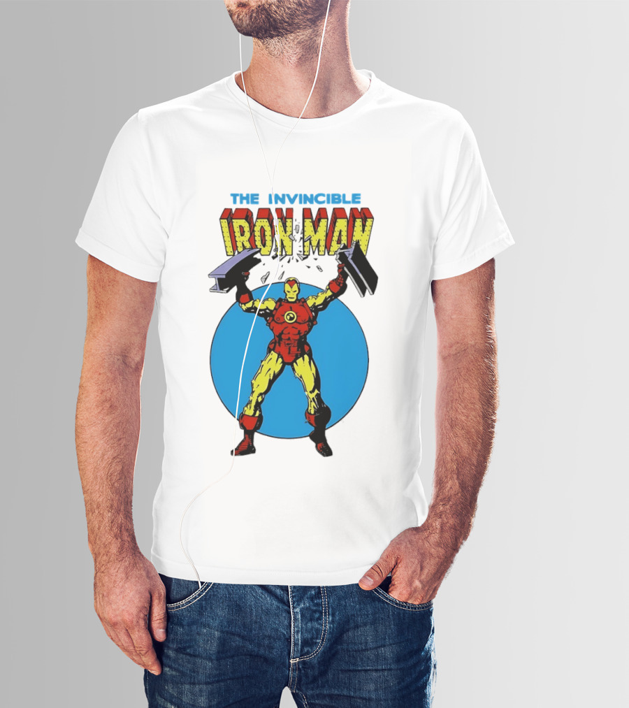 The Invincible Iron Man Bending Iron Bar Marvel Comic T-Shirt