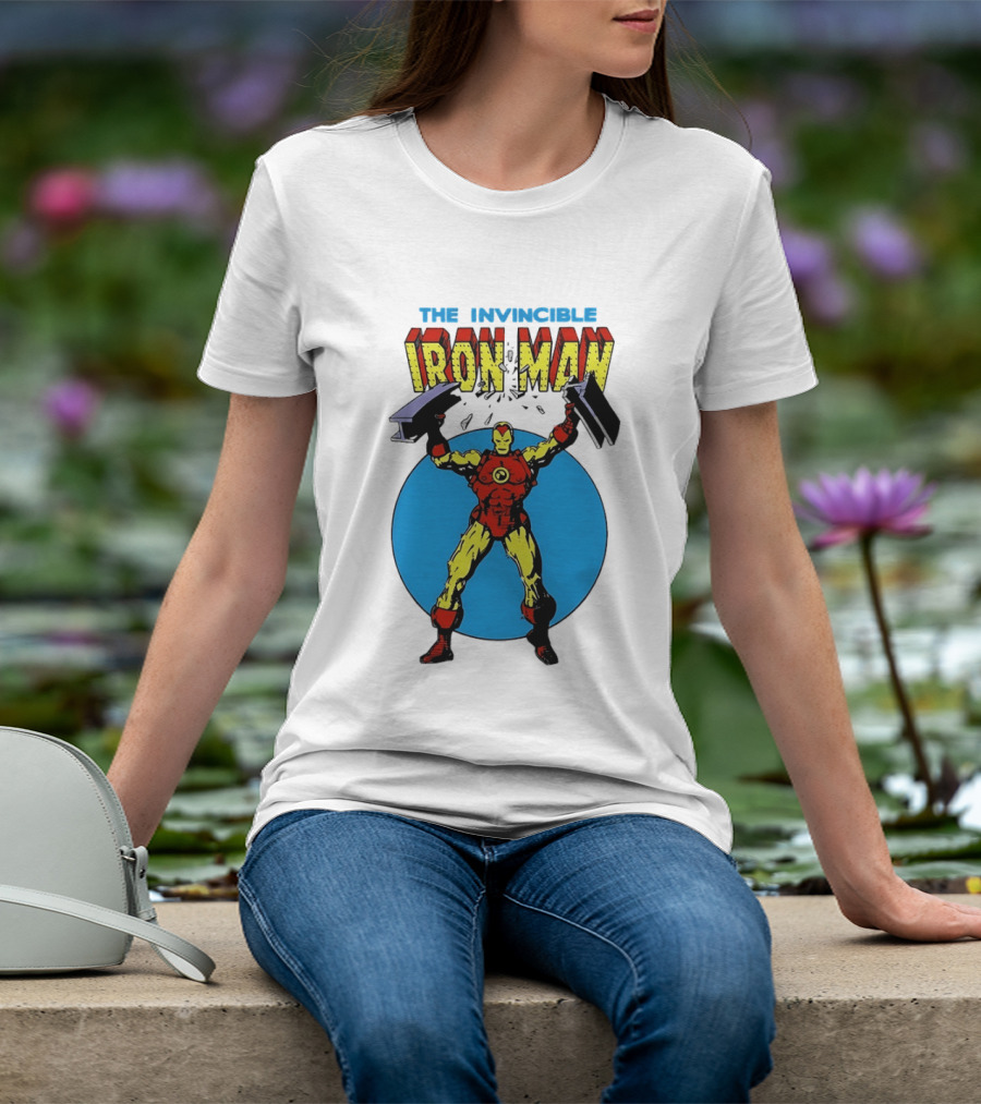 The Invincible Iron Man Bending Iron Bar Marvel Comic T-Shirt