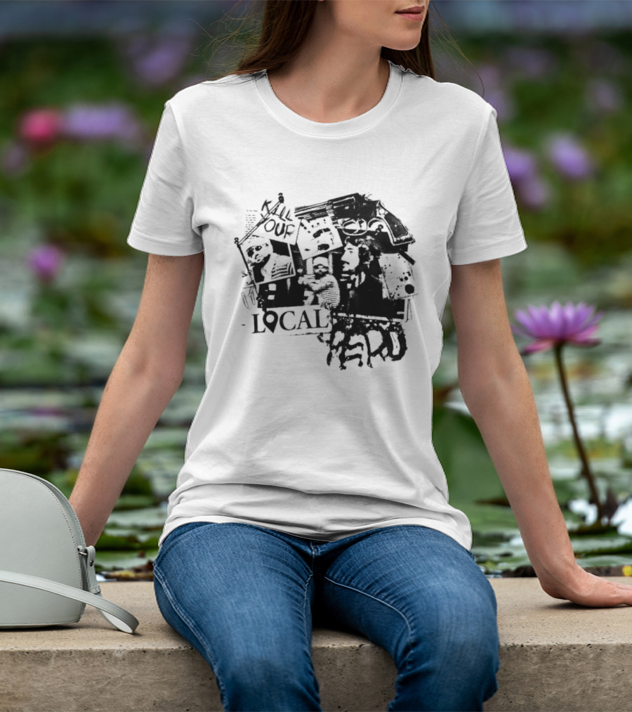 Kill Your Local Hero Revolver Collage Text Faces T-Shirt