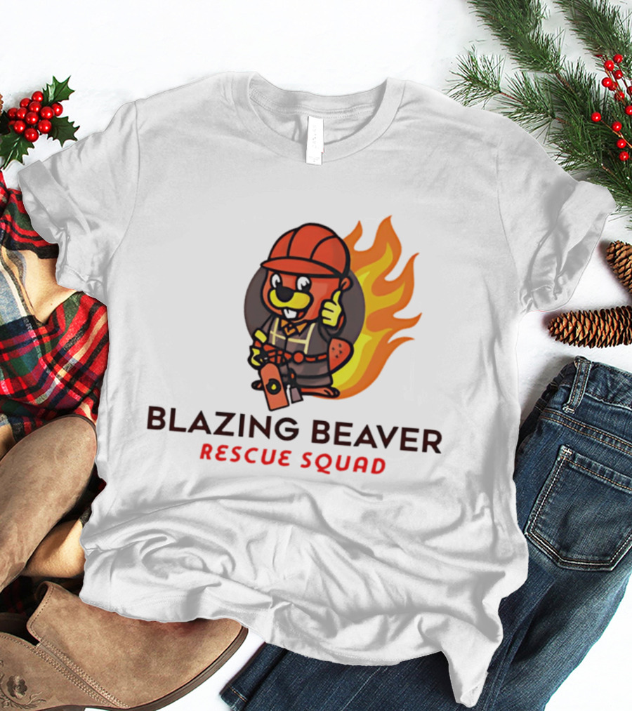 Blazing Beaver Firefighter Mascot Rescue Squad Flame T-Shirt