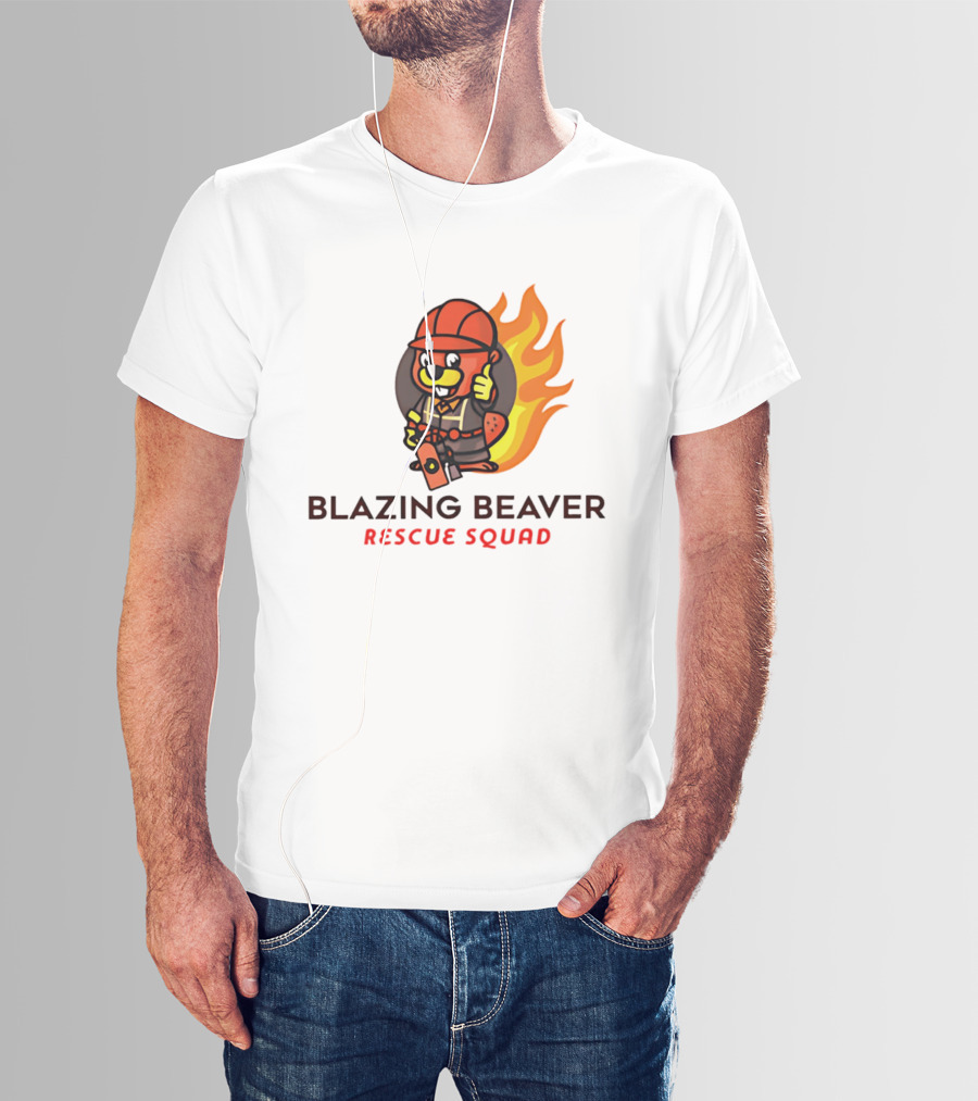 Blazing Beaver Firefighter Mascot Rescue Squad Flame T-Shirt
