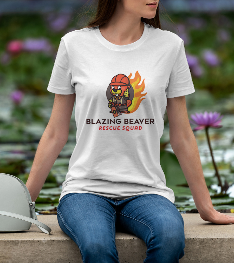 Blazing Beaver Firefighter Mascot Rescue Squad Flame T-Shirt