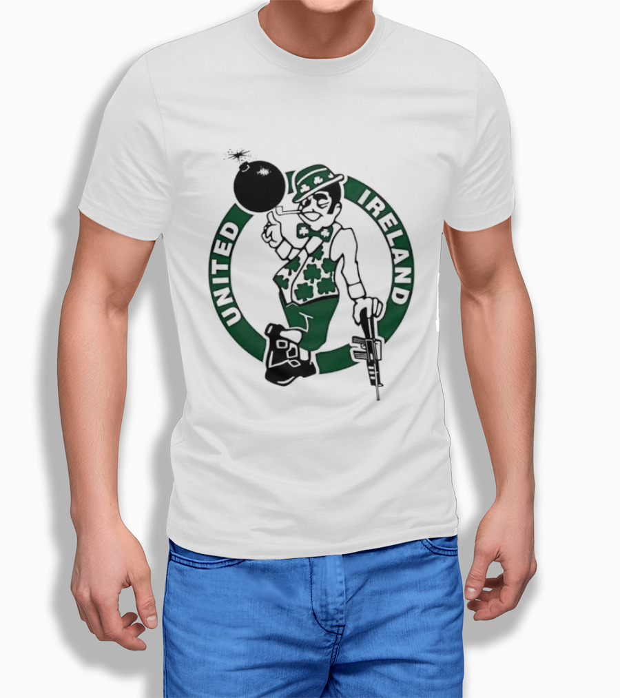 Boston Celtics United Ireland Mascot Holding Traditional T-Shirt
