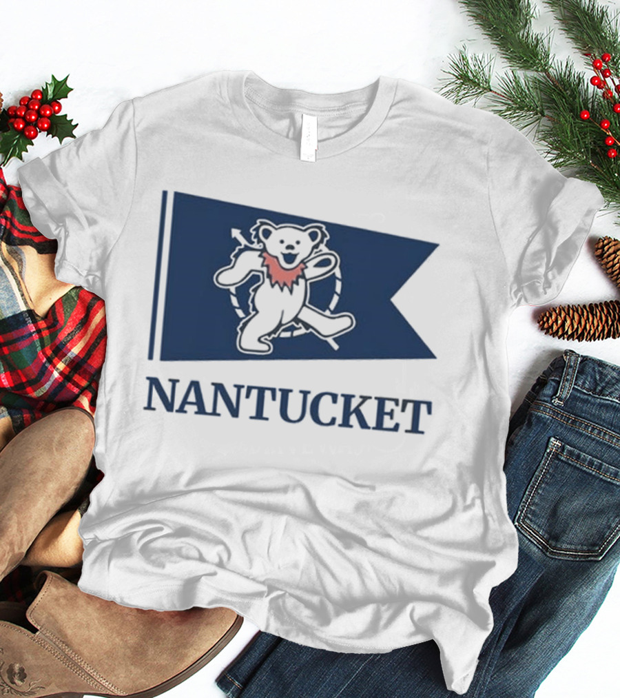 Nantucket Bear With Flag And Pink Scarf T-Shirt