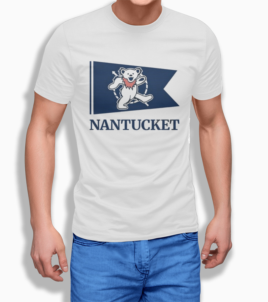 Nantucket Bear With Flag And Pink Scarf T-Shirt