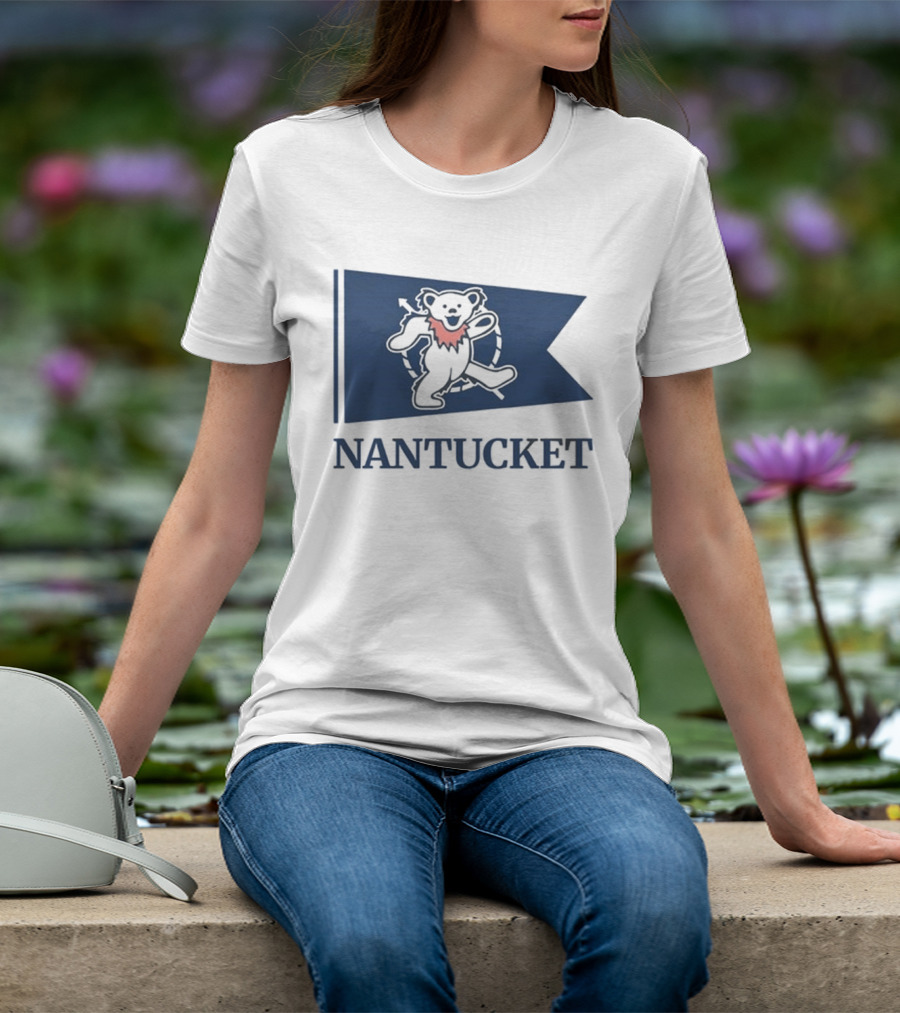 Nantucket Bear With Flag And Pink Scarf T-Shirt