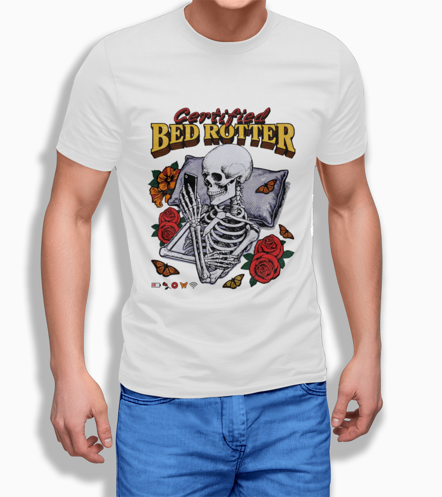 Certified Bed Rotter Skeleton Smartphone Butterfly Rose T-Shirt