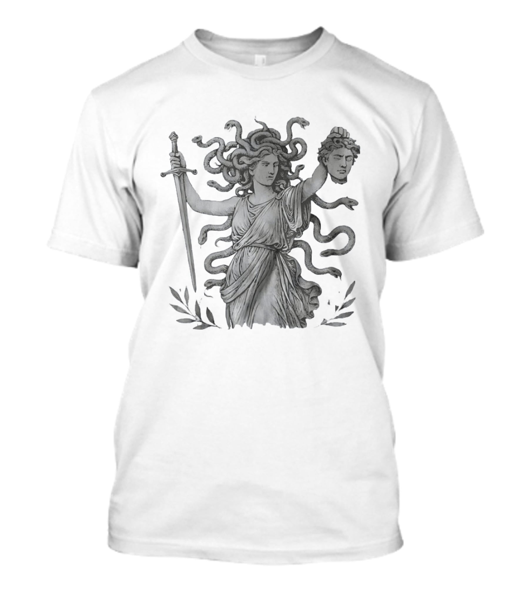Medusa Holding Sword And Michael Head With Serpent Hair T-Shirt