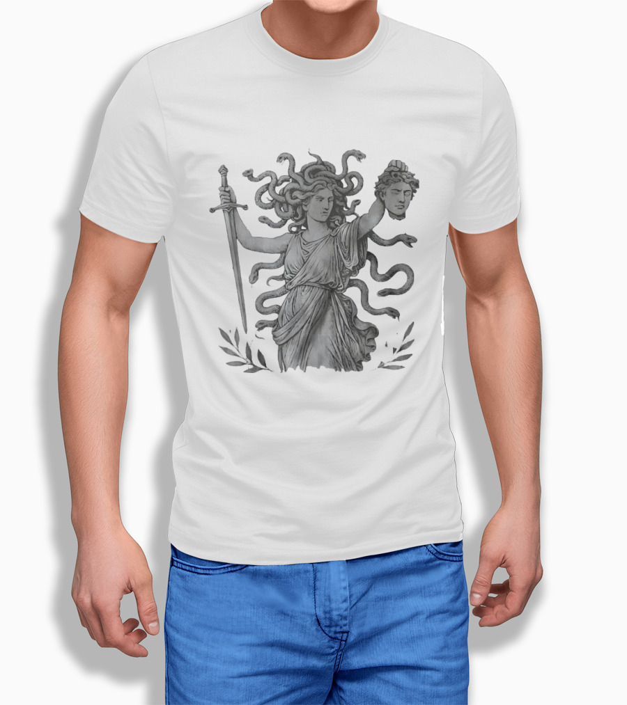 Medusa Holding Sword And Michael Head With Serpent Hair T-Shirt