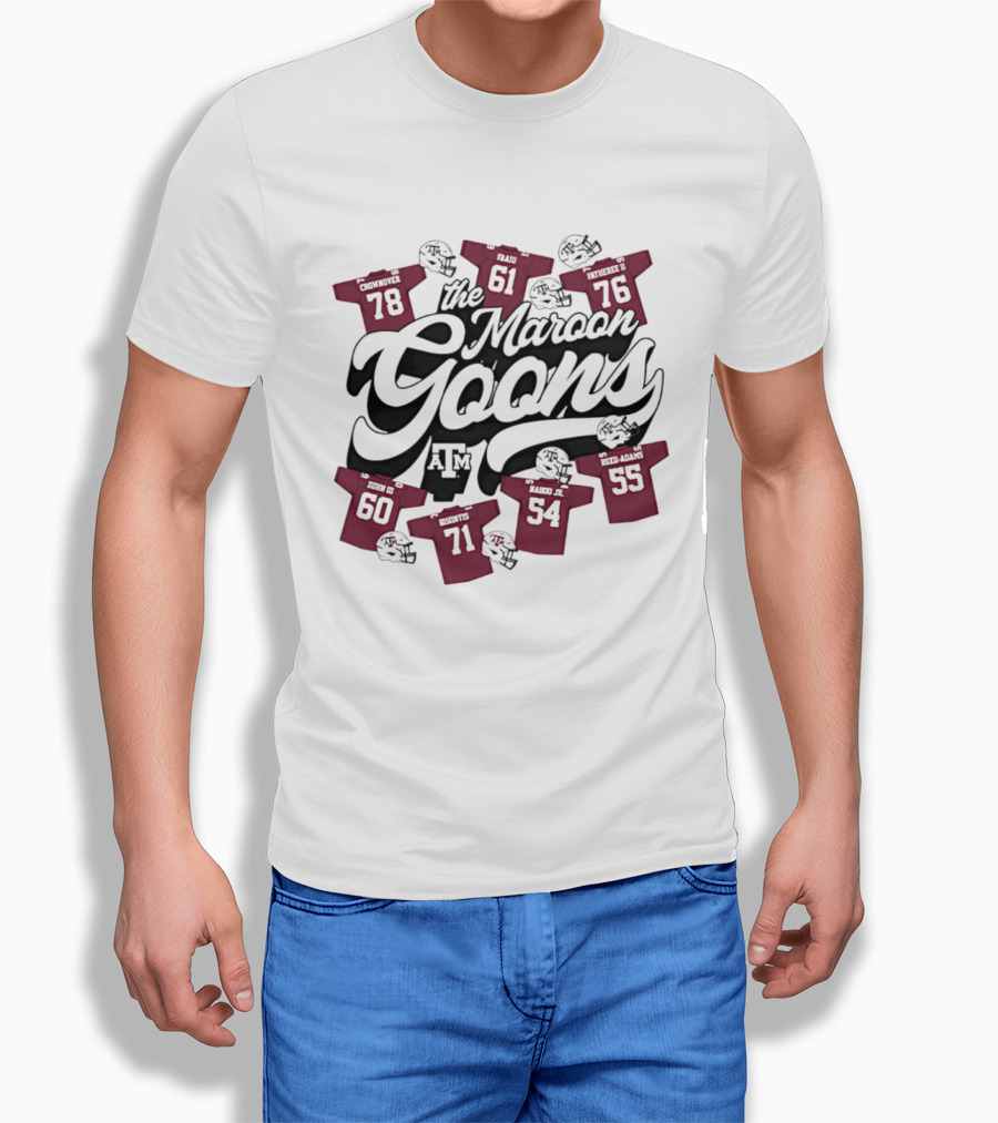 The Maroon Goons Texas A&M AM Football Helmets 78 61 76 60 71 54 55 T-Shirt