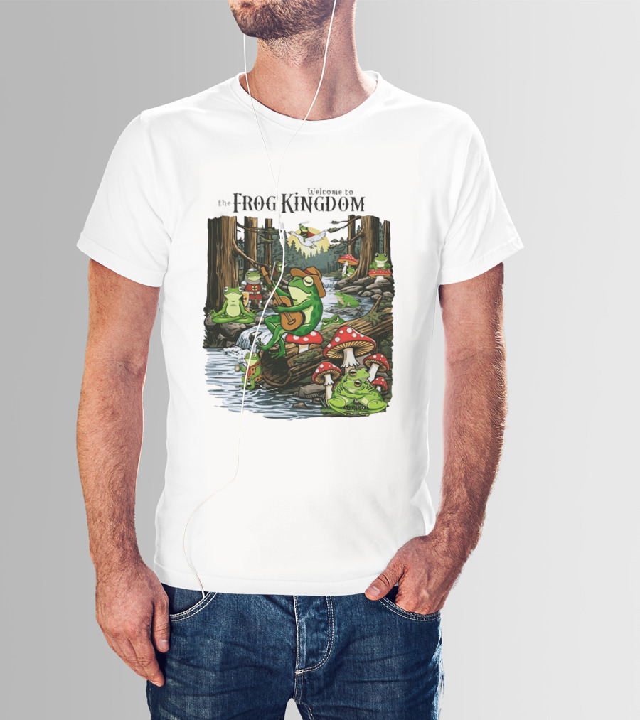 Frog Playing Guitar Forest Gathering Welcome To The Frog Kingdom T-Shirt