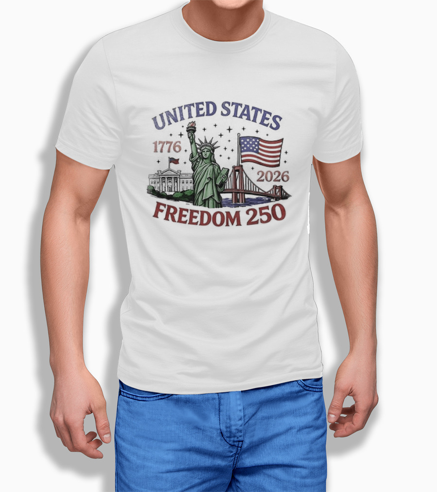 United States 1776 2026 Freedom 250 Anniversary Statue Of Liberty American Flag Celebration T-Shirt