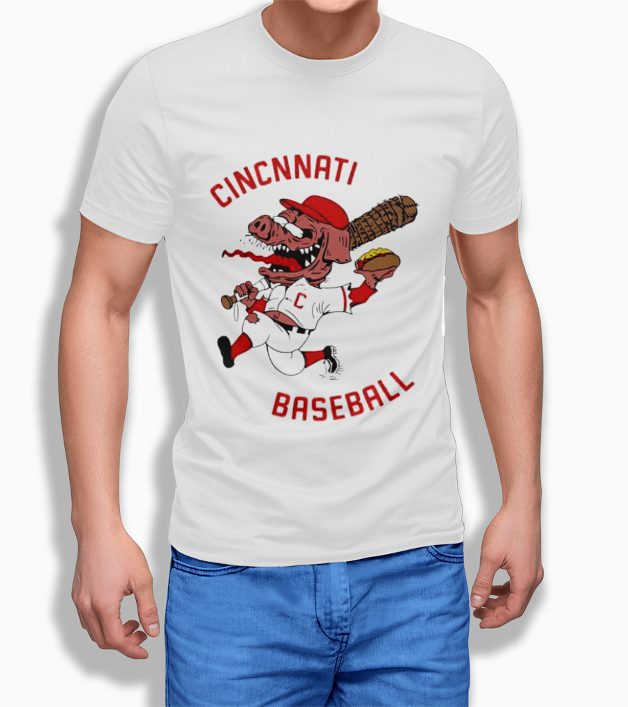 Cincinnati Baseball Pig Holding Hot Dog Bat T-Shirt