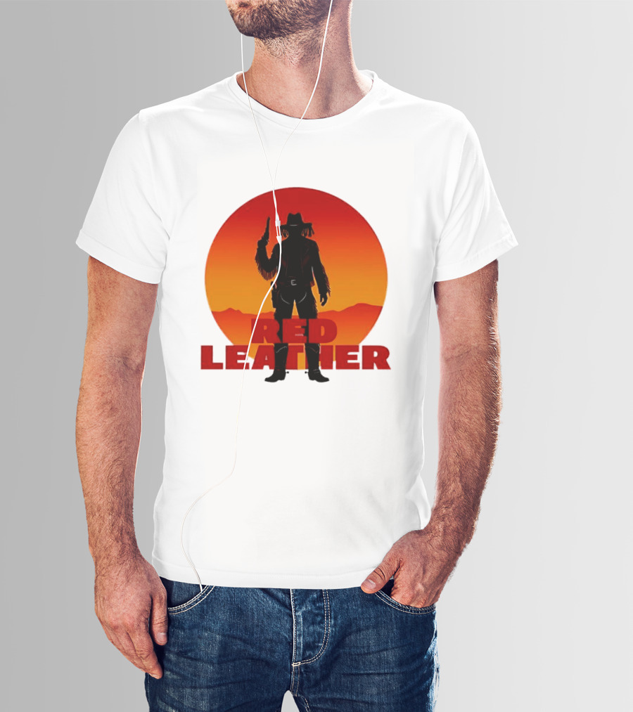 Red Leather Cowboy Sunset Silhouette With Gun And Hat In Desert T-Shirt