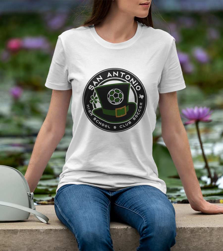 San Antonio High School Club Soccer Leprechaun Hat Soccer Ball And Shamrock T-Shirt
