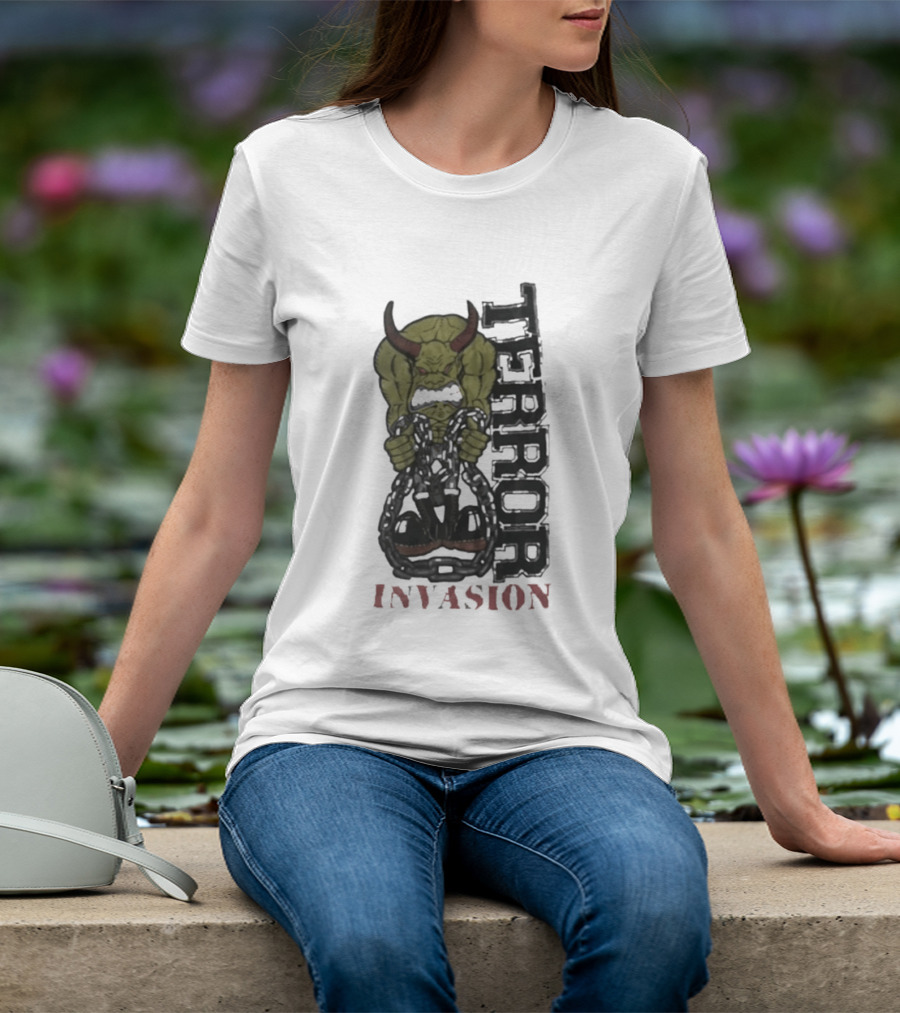 Terror Invasion Demon Holding Chains Warrior Monster T-Shirt