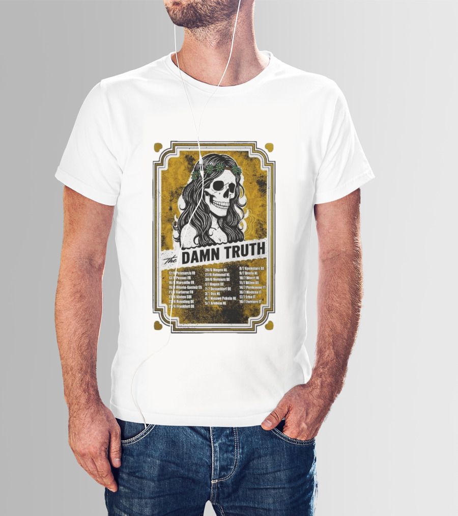 The Damn Truth 2026 European Tour Skull Art Dates France Germany Italy Belgium Netherlands T-Shirt