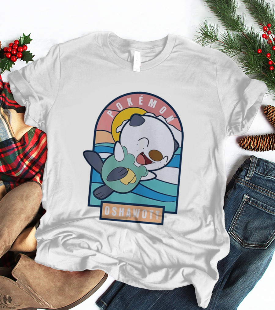 Pokémon Oshawott Playful Cartoon Wave Scene T-Shirt