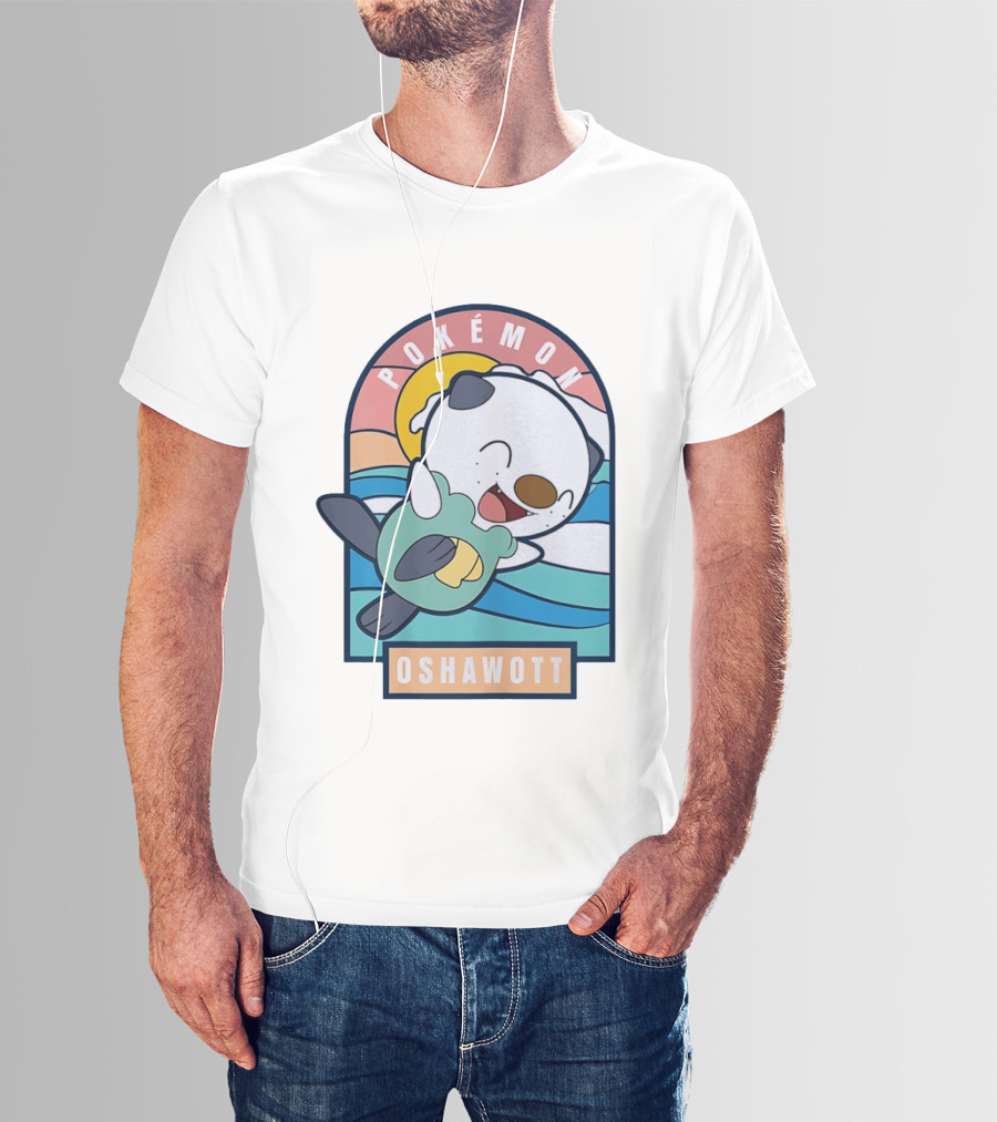 Pokémon Oshawott Playful Cartoon Wave Scene T-Shirt