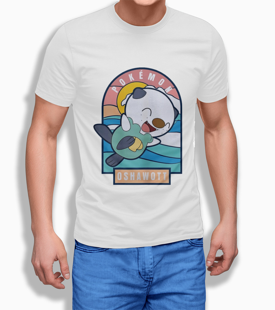 Pokémon Oshawott Playful Cartoon Wave Scene T-Shirt