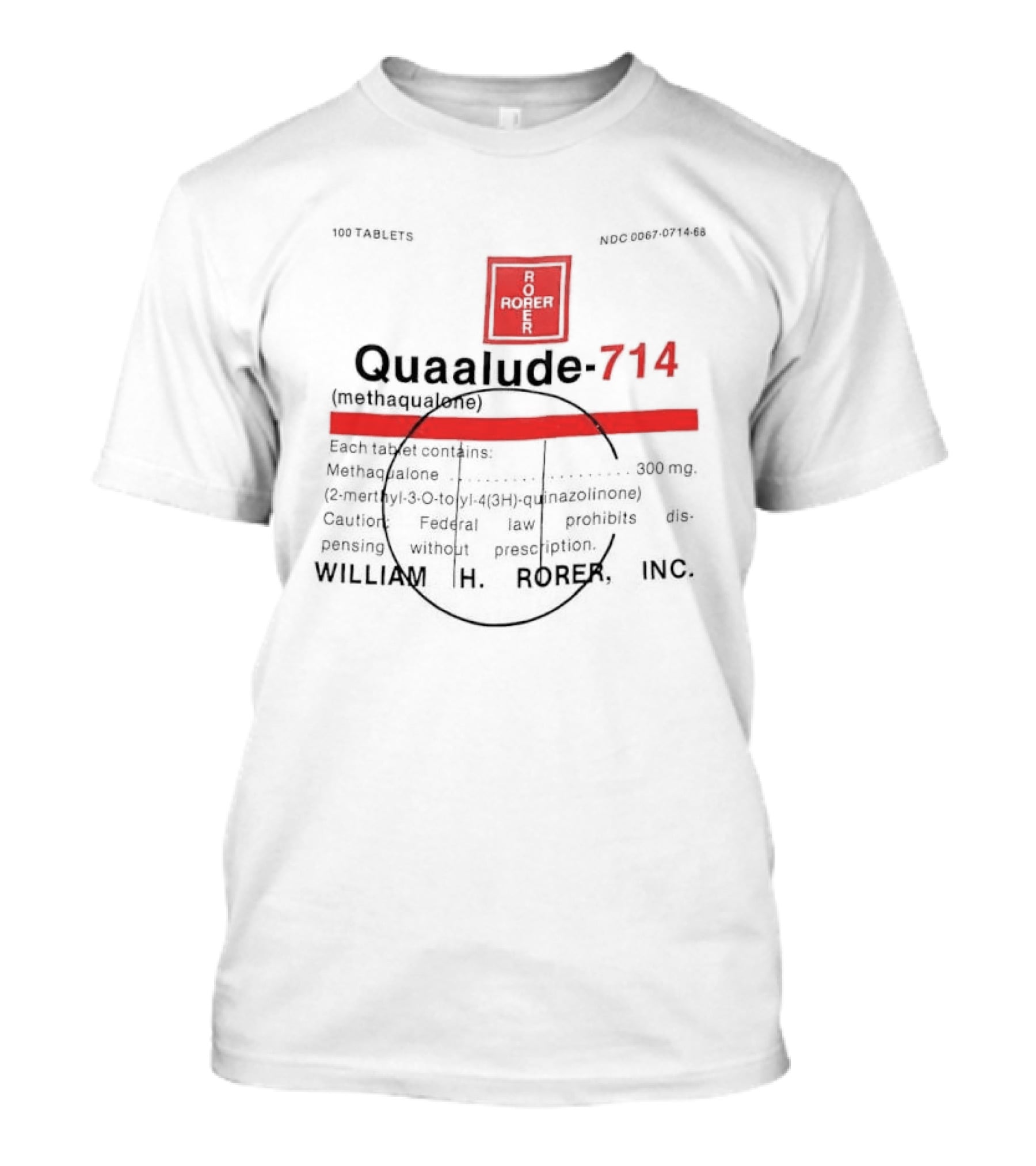 Quaalude 714 Methaqualone Medicine Warning Label Text With Rorer T-Shirt