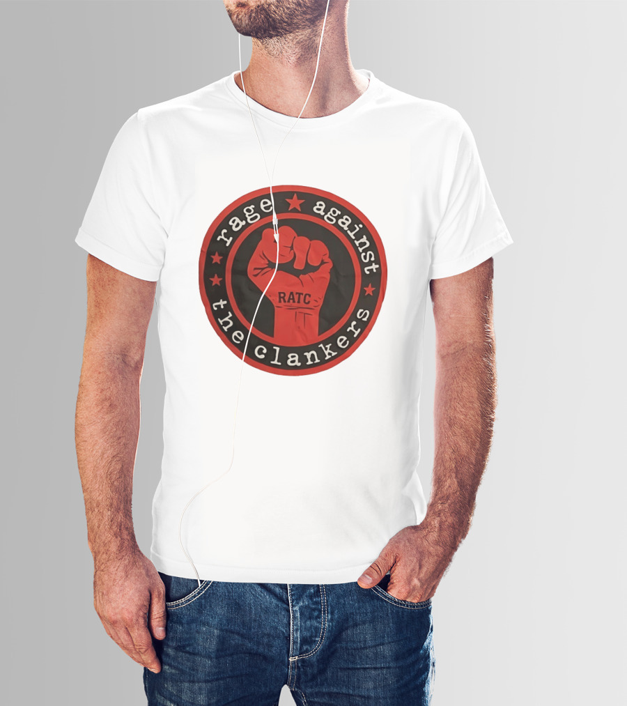 Rage Against The Clankers RATC Fist Emblem With Stars T-Shirt
