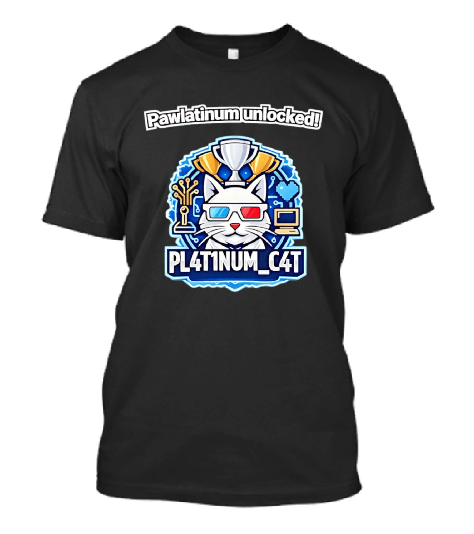 Pawlatinum Unlocked PL4T1NUM C4T Trophy Gamer Aesthetic T-Shirt