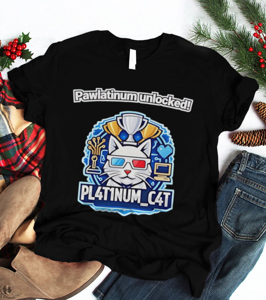 Pawlatinum Unlocked PL4T1NUM C4T Trophy Gamer Aesthetic T-Shirt