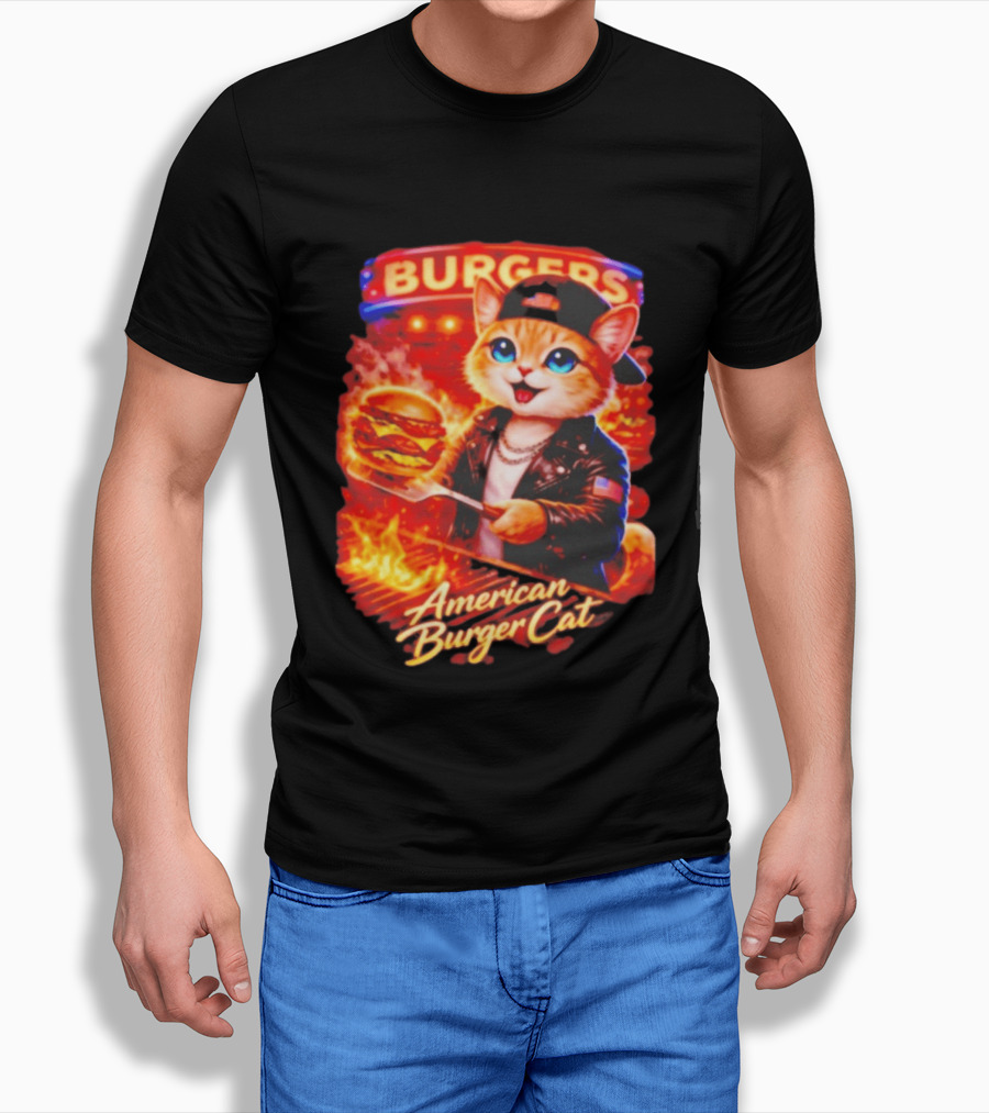 Burgers Flame Grilling American Burger Cat Fun T-Shirt