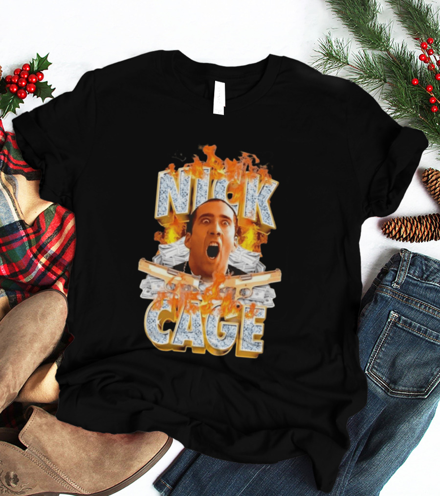 Nick Cage Castor Troy Money 90s Flames Gun Scene T-Shirt