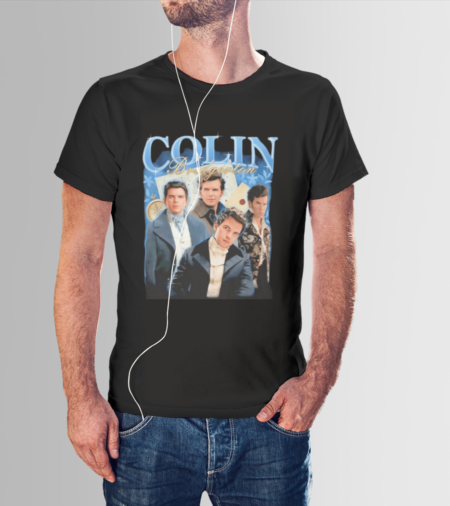 Colin Bridgerton Regency Style Fashion Characters On Blue T-Shirt