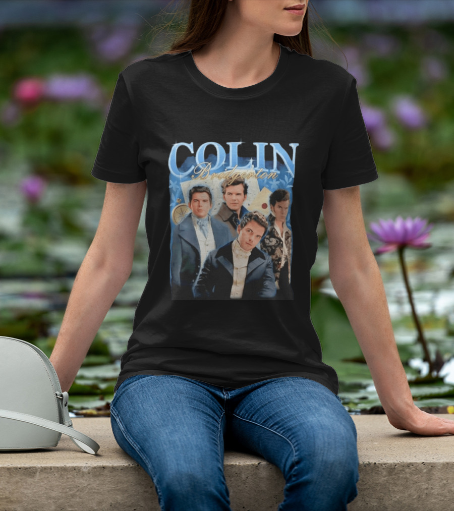 Colin Bridgerton Regency Style Fashion Characters On Blue T-Shirt