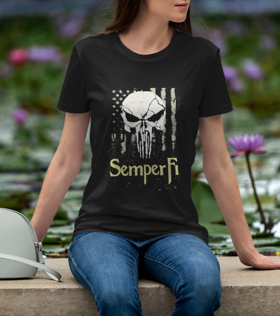 USA Flag Skull Semper Fi T-Shirt