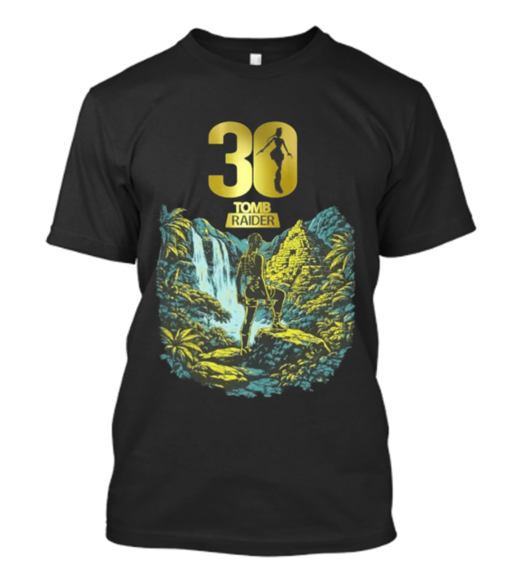 Lara Croft Tomb Raider 30th Anniversary Celebration With Iconic Jungle Adventure Scene T-Shirt