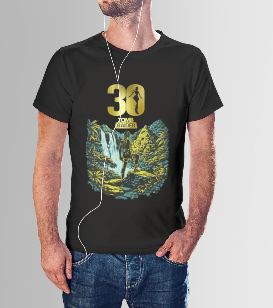 Lara Croft Tomb Raider 30th Anniversary Celebration With Iconic Jungle Adventure Scene T-Shirt
