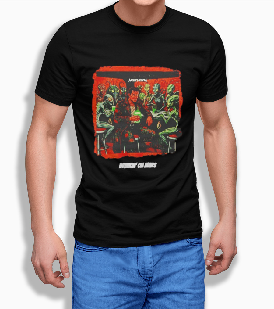 Night Mission Drinkin' On Mars Aliens Bar Scene Retro Sci Fi T-Shirt