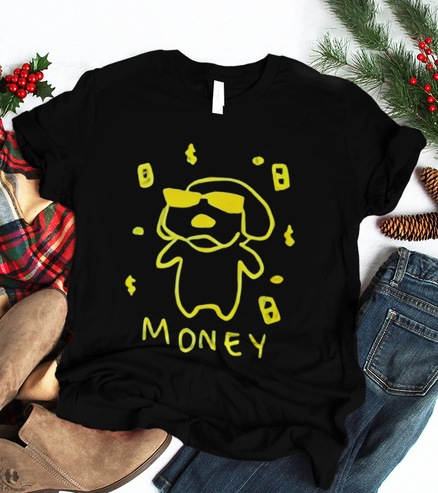 Golden Retriever Money Dog With Sunglasses Drawing T-Shirt