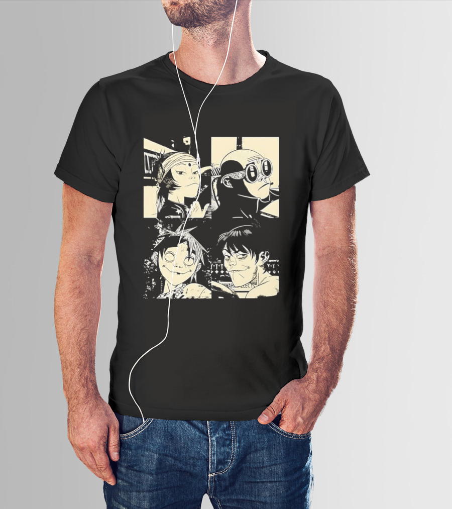 Gorillaz Band Members Cartoon Faces T-Shirt