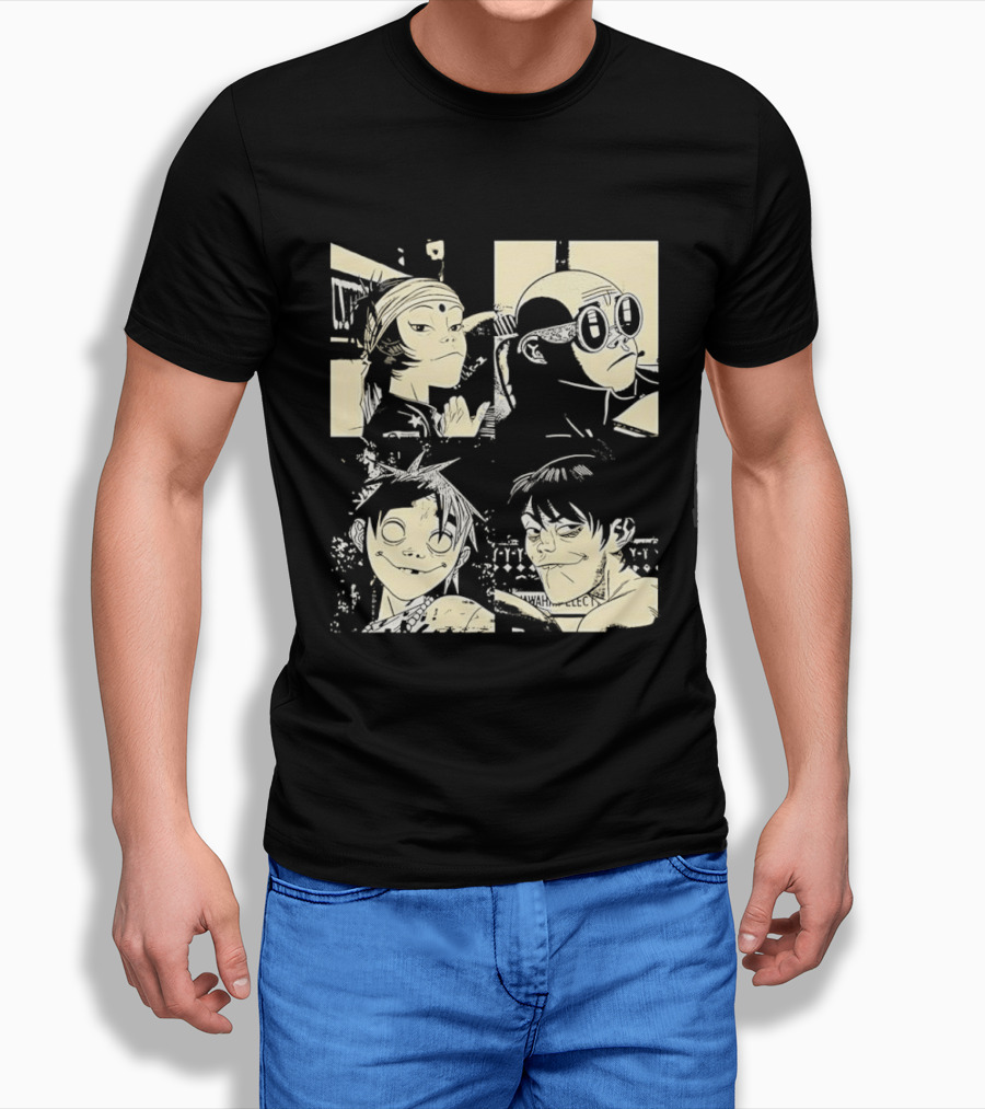 Gorillaz Band Members Cartoon Faces T-Shirt