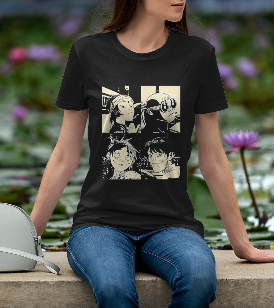 Gorillaz Band Members Cartoon Faces T-Shirt